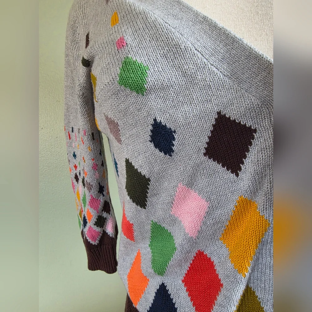 Anthropologie Ingrid Hass Colorful Cotton Diamond Cardigan Size Medium - Picture 4 of 6